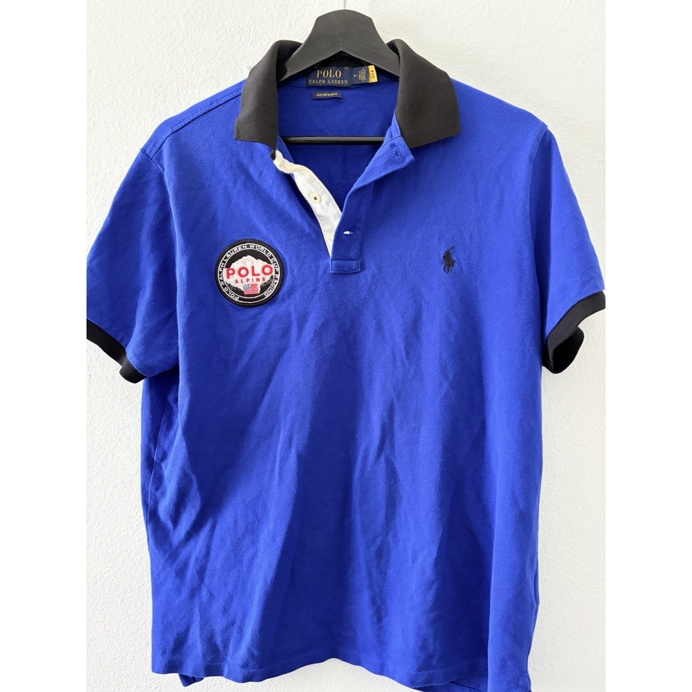 Polo Ralph Lauren Alpine World Cup Polo Shirt Mens Medium Blue Custom Slim Fit